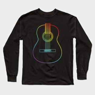 Classical Acoustic Guitar Body Colorful Outline Long Sleeve T-Shirt